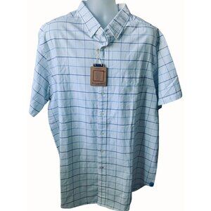 Cremieux Classics Men White Blue Plaid Button Up Short Sleeve Shirt NEW 2XLT